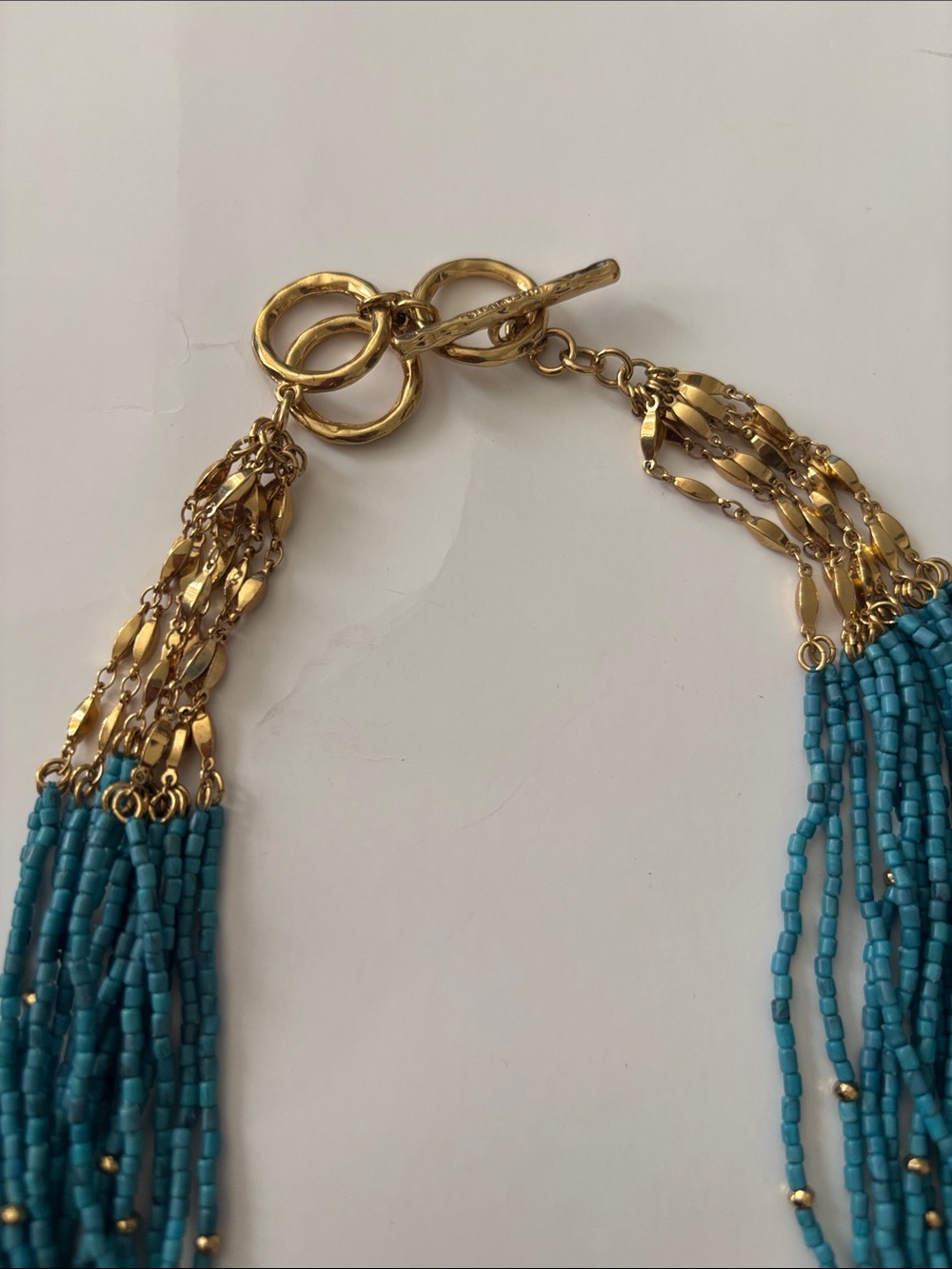 Multi-Strand Turquoise Beaded Necklace with Gold Accents - Picture 3 of 8